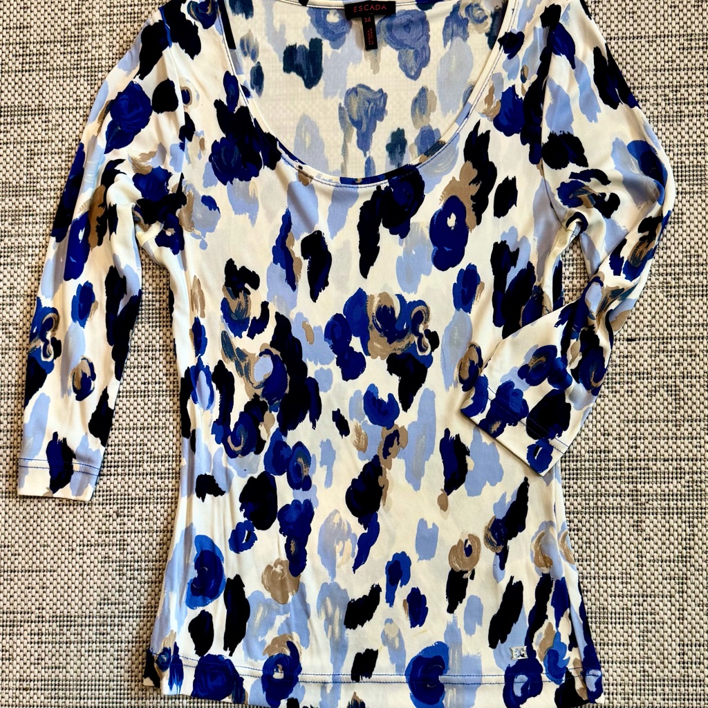 Escada Blue Fitted 3/4 Sleeve Blouse